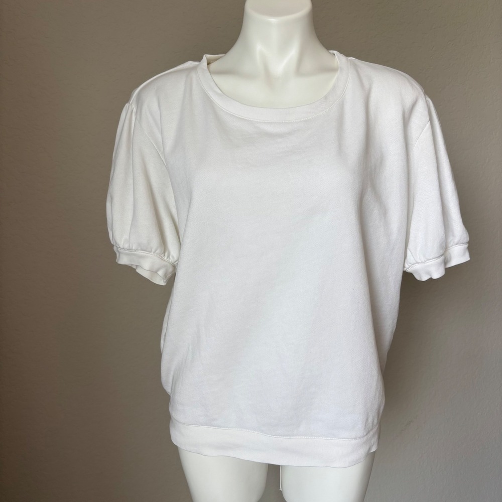 J. Crew Terry Puff Short Sleeve White Sweatshirt Top Women's Size Medium